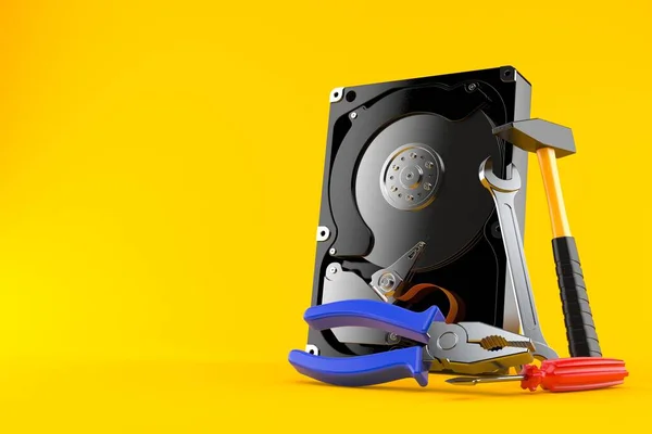 Hard drive with work tools — Stock Photo, Image