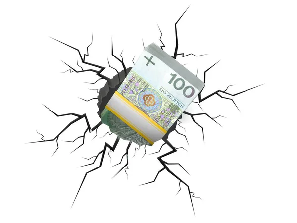 Moneda polaca dentro del agujero agrietado —  Fotos de Stock