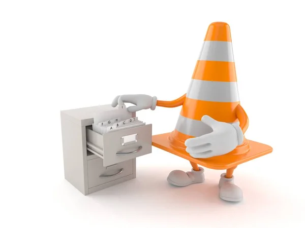 Traffic cone character with archive — Stock Photo, Image