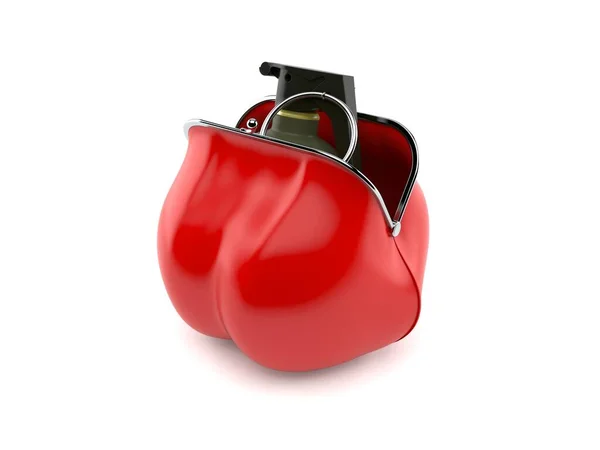 Handgranate in roter Handtasche — Stockfoto