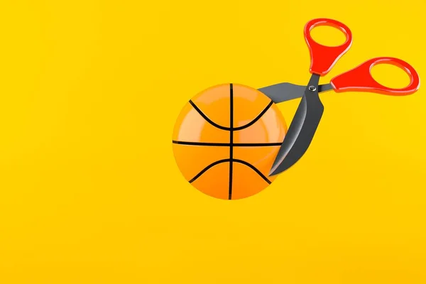 Basketball ball with scissors — Stock Photo, Image