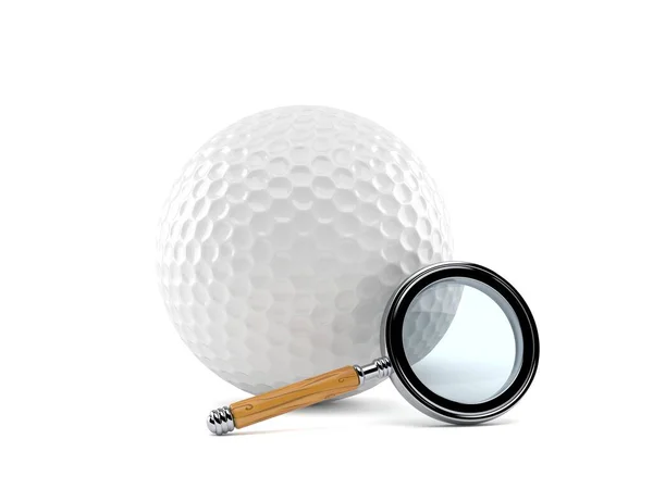 Golfbal met vergrootglas — Stockfoto