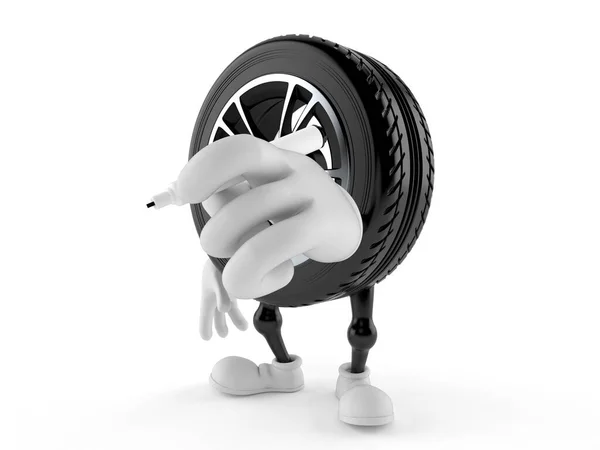 Carro roda personagem segurando marcador — Fotografia de Stock