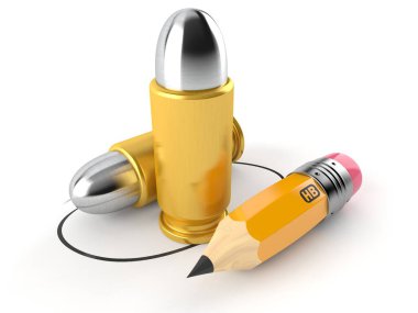 Beyaz arkaplanda kalemle izole edilmiş mühimmat