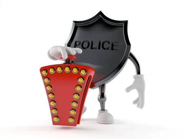 Police badge character with quiz button — Stock Photo, Image