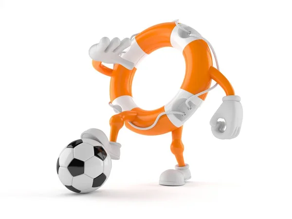 Life buoy character with soccer ball — Stock Photo, Image