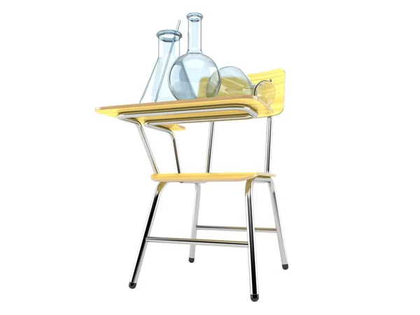 Chemistry flasks on school chair — Stock Photo, Image