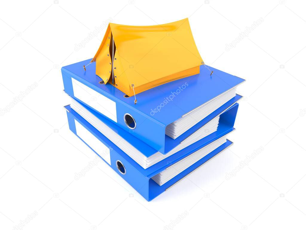 Tent on stack of folders