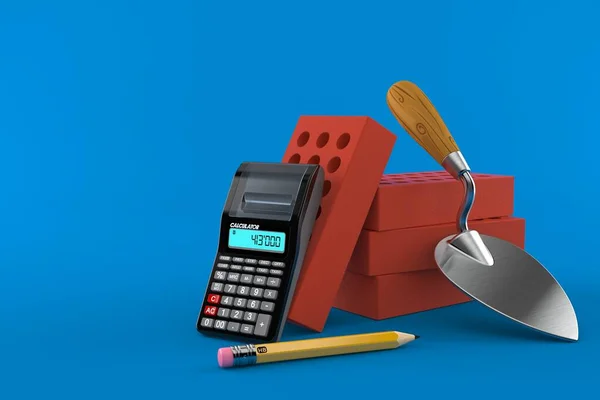 Hesap makinesi ve kalem ile mala ve tuğlalar — Stok fotoğraf