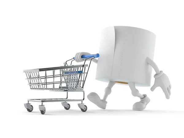 Carácter de papel higiénico con carrito de compras —  Fotos de Stock