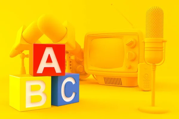 Media background with toy blocks