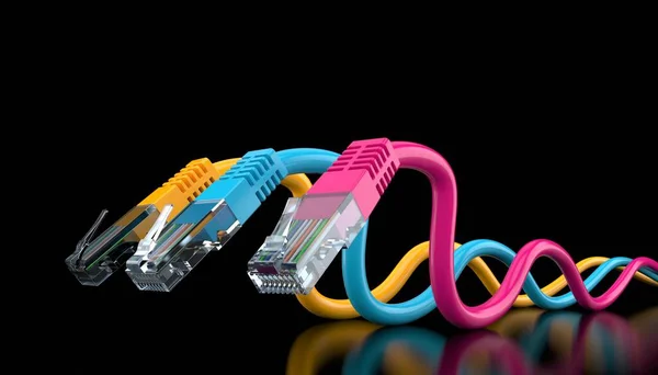 Dreifarbiger Netzwerkdraht — Stockfoto