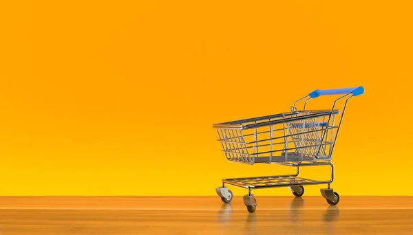 Carrinho de compras em fundo laranja — Fotografia de Stock