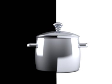 Siyah beyaz arka planda mutfak çömleği