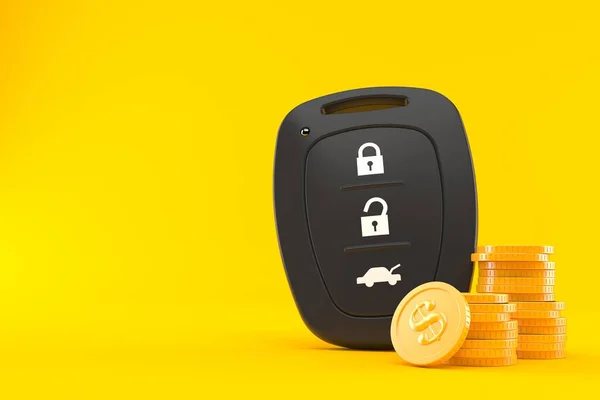 Samochód zdalny klucz z stosem monet — Zdjęcie stockowe