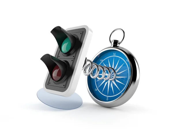 Zöld közlekedési lámpa iránytűvel — Stock Fotó