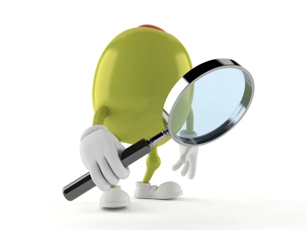 Olive character looking through magnifying glass — Stock Photo, Image