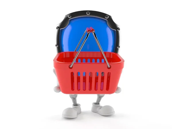 Shield character holding shopping basket — Stock Photo, Image