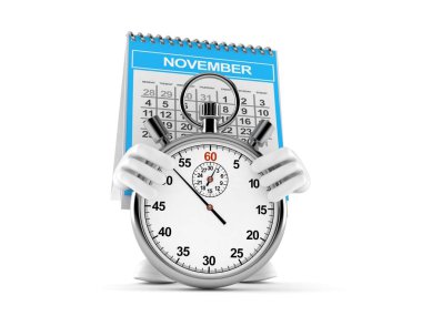 Kronometresi beyaz arkaplanda izole edilmiş takvim çizgi filmi