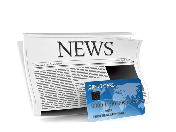 Newspaper with credit card — Stock Photo, Image