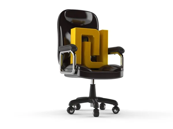Simbolo valuta shekel sulla sedia da lavoro — Foto Stock