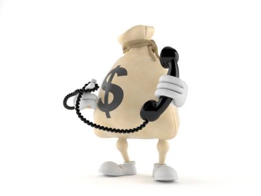 Telefon ahizesi tutan para çantası karakteri.