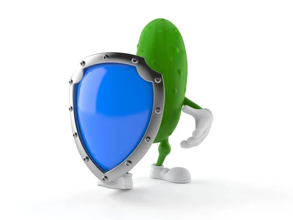 Komkommer karakter met beschermend schild — Stockfoto