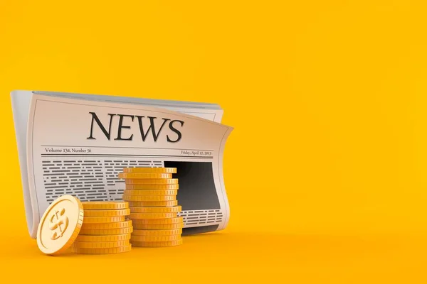 Newspaper with stack of coins — Stock Photo, Image