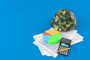 Belgeler ve hesap makineli askeri miğfer