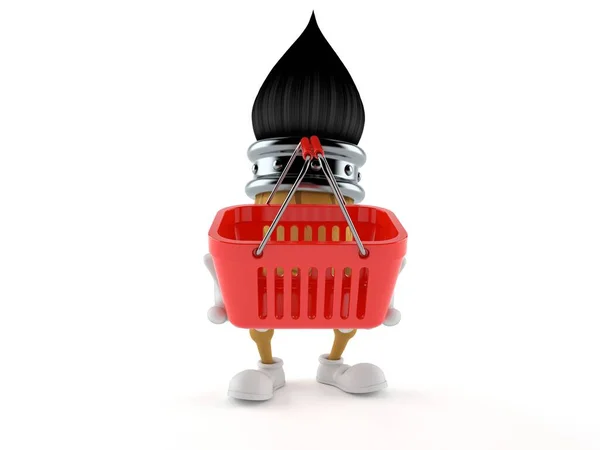 Personagem Paintbrush segurando cesta de compras vazia — Fotografia de Stock