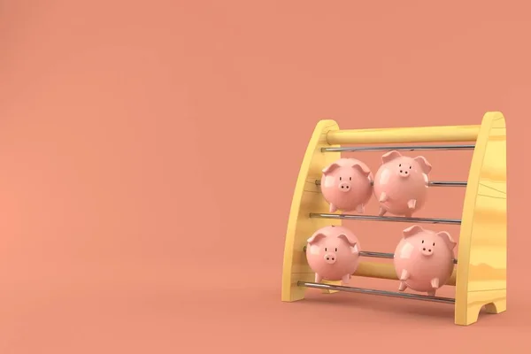 Houten abacus met varkensbanken — Stockfoto