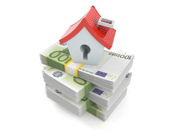 Small house on stack of money — Stock Photo, Image