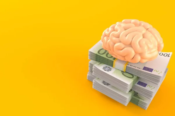 Brain on stack of money — Stock Photo, Image