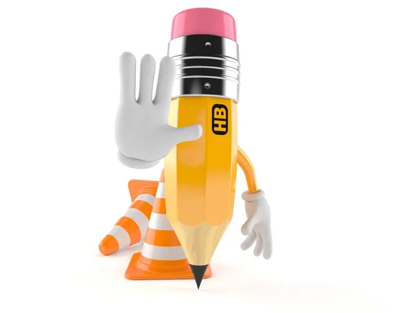 Pencil character with stop gesture — Stok fotoğraf