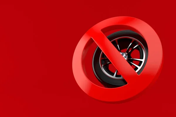 Roda de carro com símbolo proibido — Fotografia de Stock
