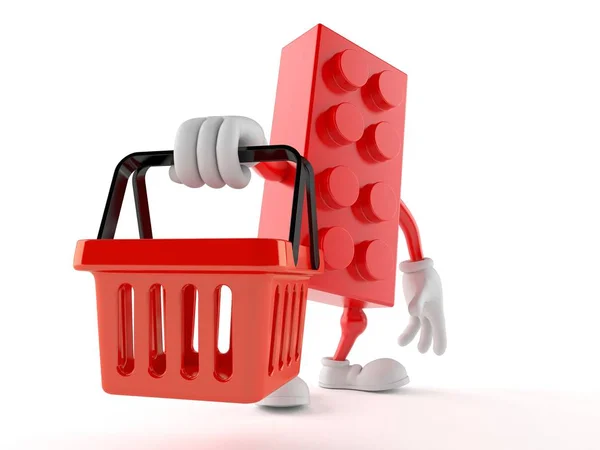 Spielzeugblock-Charakter mit leerem Warenkorb — Stockfoto