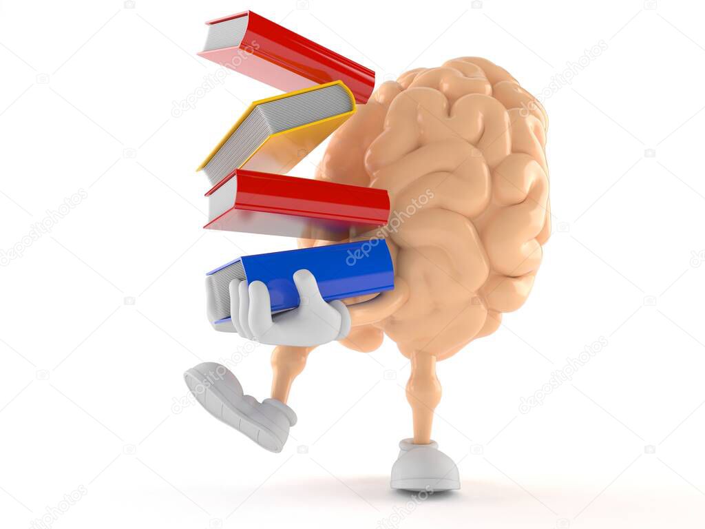 Brain character carrying books