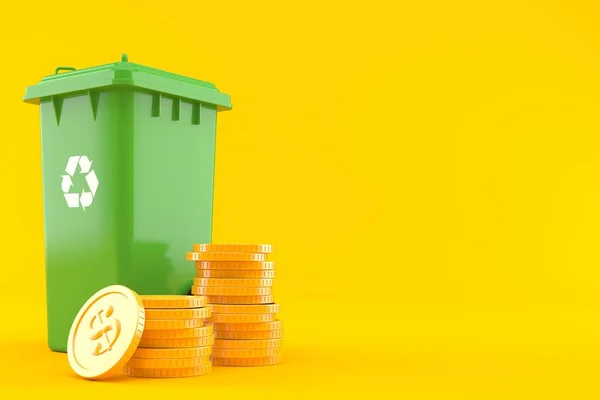 Cubo de basura con pila de monedas —  Fotos de Stock