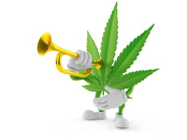 Cannabis character playing the trumpet clipart