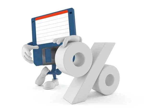 Floppy disk character with percent symbol — Stock Photo, Image