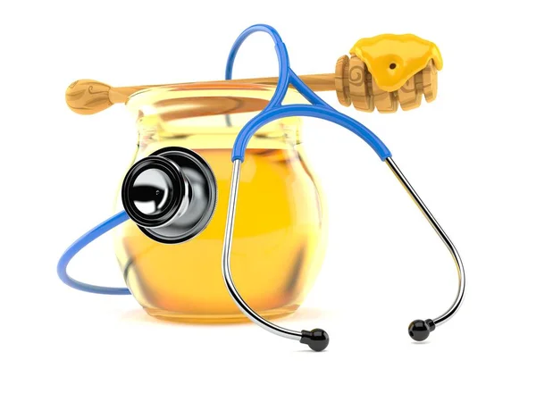 Botol madu dengan stetoskop — Stok Foto
