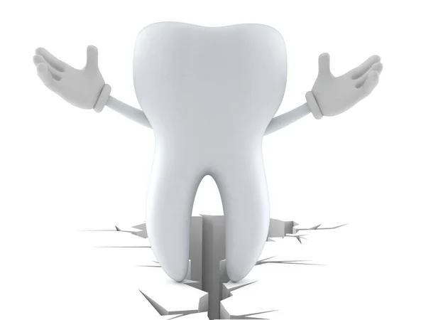 Tooth character standing on cracked ground — Stock Photo, Image