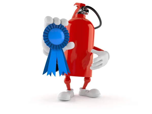 Carácter extintor de incendios con cinta de premio — Foto de Stock