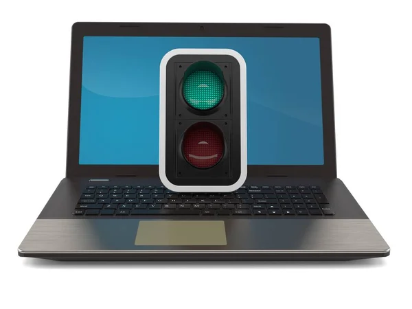 Semáforo verde com laptop — Fotografia de Stock