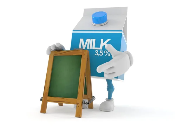 Caráter de caixa de leite com placa de giz — Fotografia de Stock