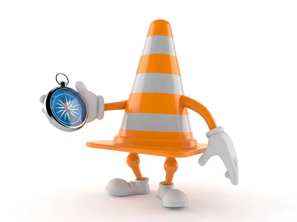 Traffic cone character holding compass — Stock Photo, Image