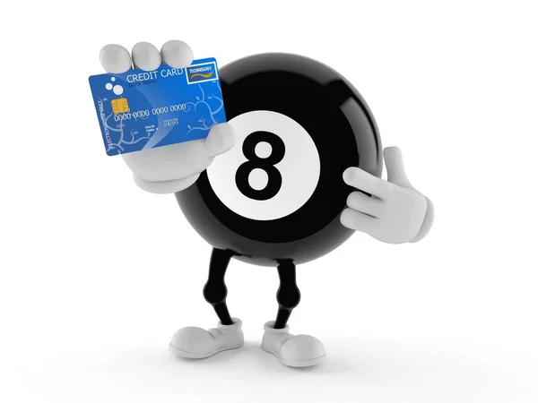 Personagem de bola oito segurando cartão de crédito — Fotografia de Stock