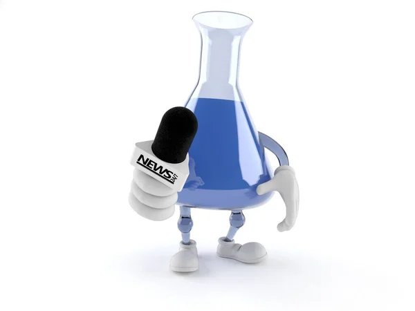 Química personagem frasco segurando entrevista microfone — Fotografia de Stock