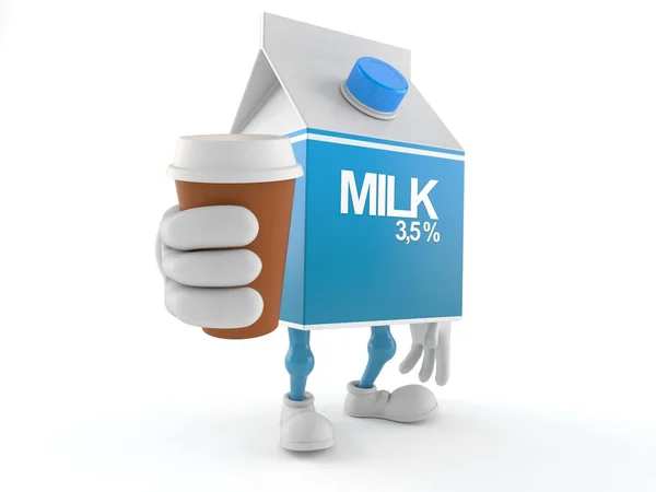Caja de leche carácter sosteniendo taza de café —  Fotos de Stock