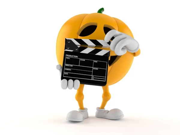 Halloween pumpkin character holding clapboard — Stok Foto